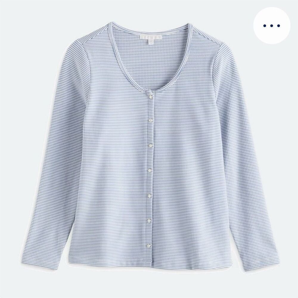 Design History Women's M Blue Striped Long Sleeve Button-Up Top